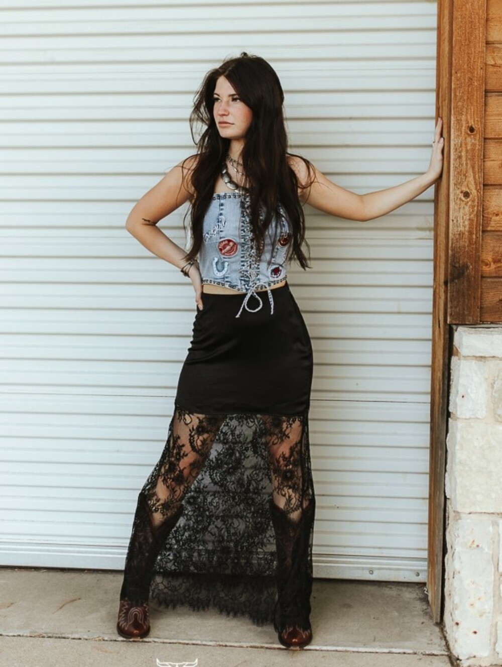 NEW Lucky & Blessed Black Boho Western Lace Maxi Skirt